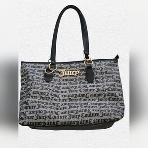 Juicy Couture Tote Bag Black Gray Monogram Canvas Large Shoulder Bag